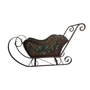 Decorative Metal Holiday Sleigh XL 25" With Leaf Accents & Scroll Design